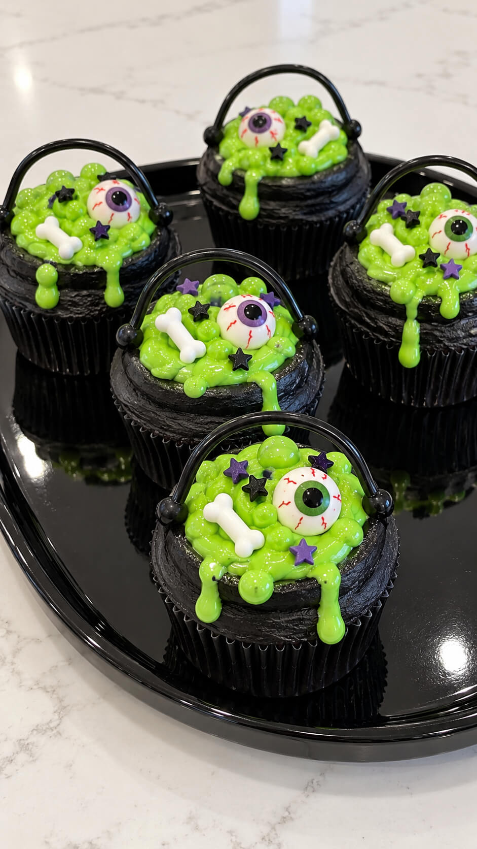 Neon Green Halloween Cauldron Cupcakes