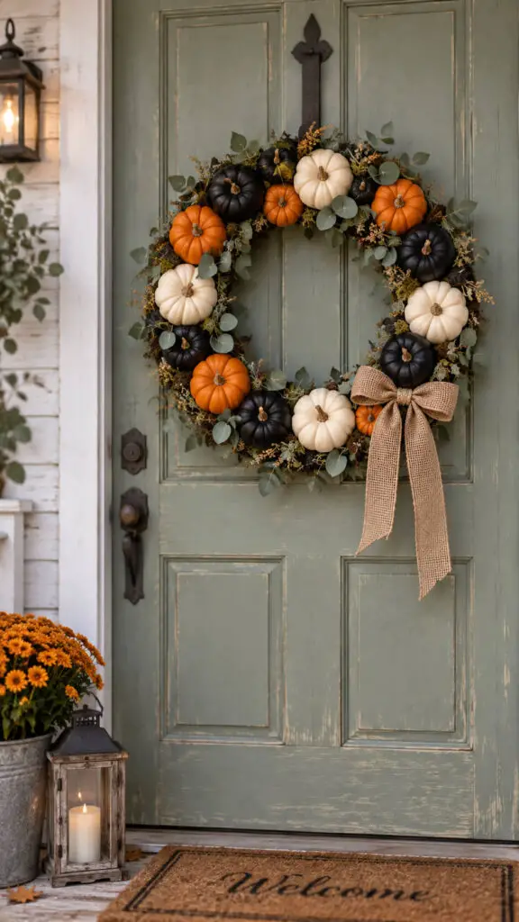 Rustic Pumpkin Wreath Welcome Door