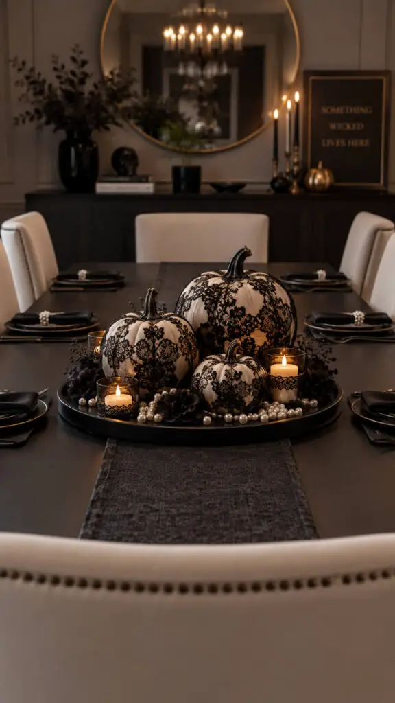 Elegant Lace Pumpkin Halloween Tablescape