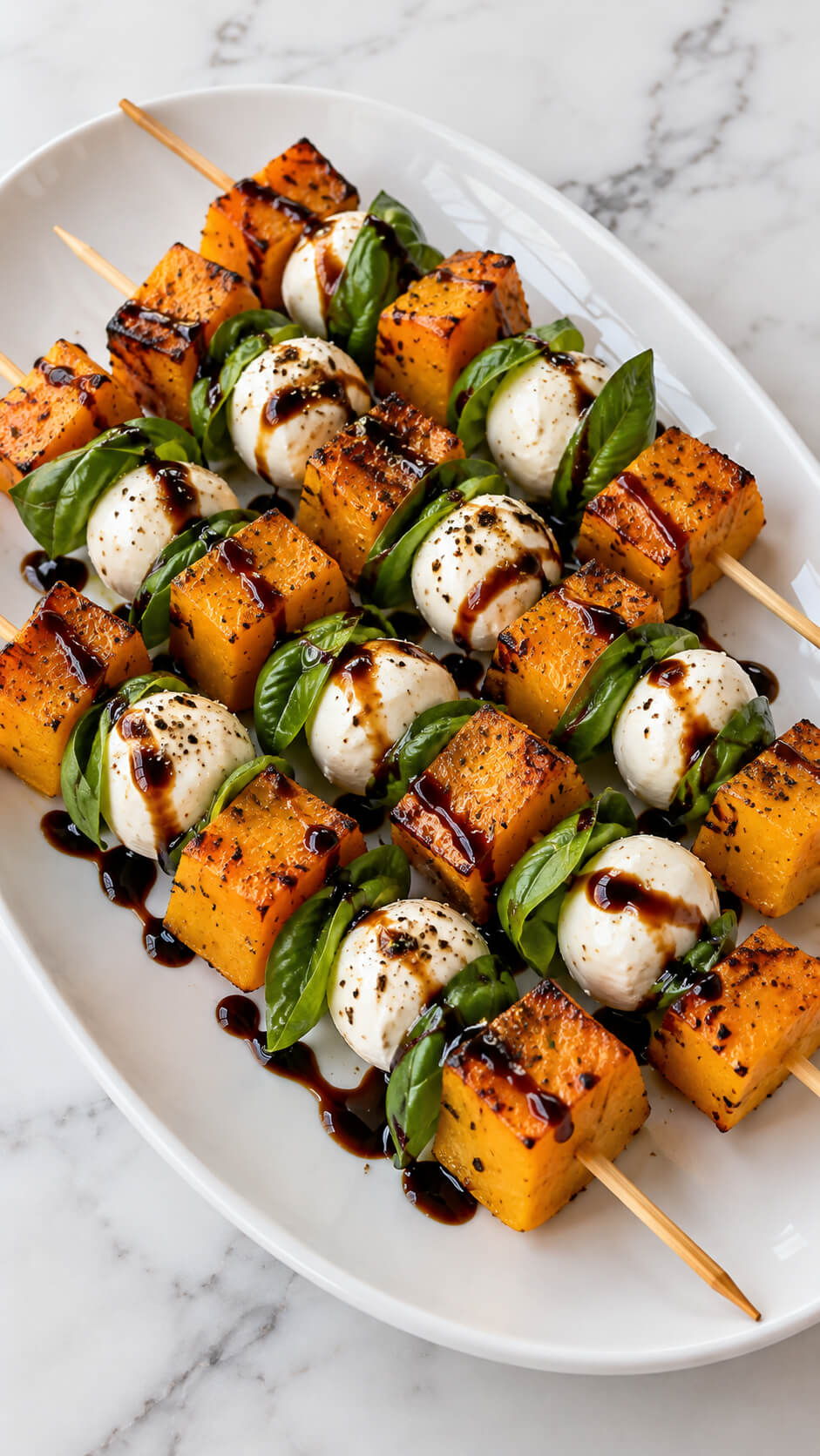 Golden Squash Mozzarella Basil Skewers