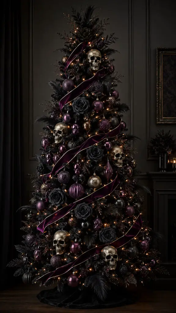 Gothic Plum Skull Christmas Tree