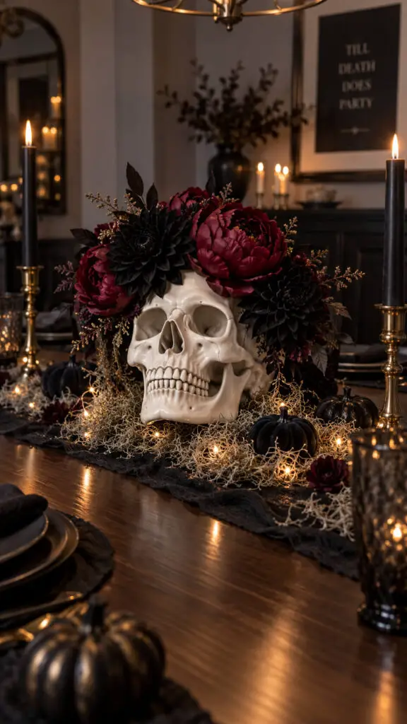 Gothic Skull Floral Dinner Centerpiece