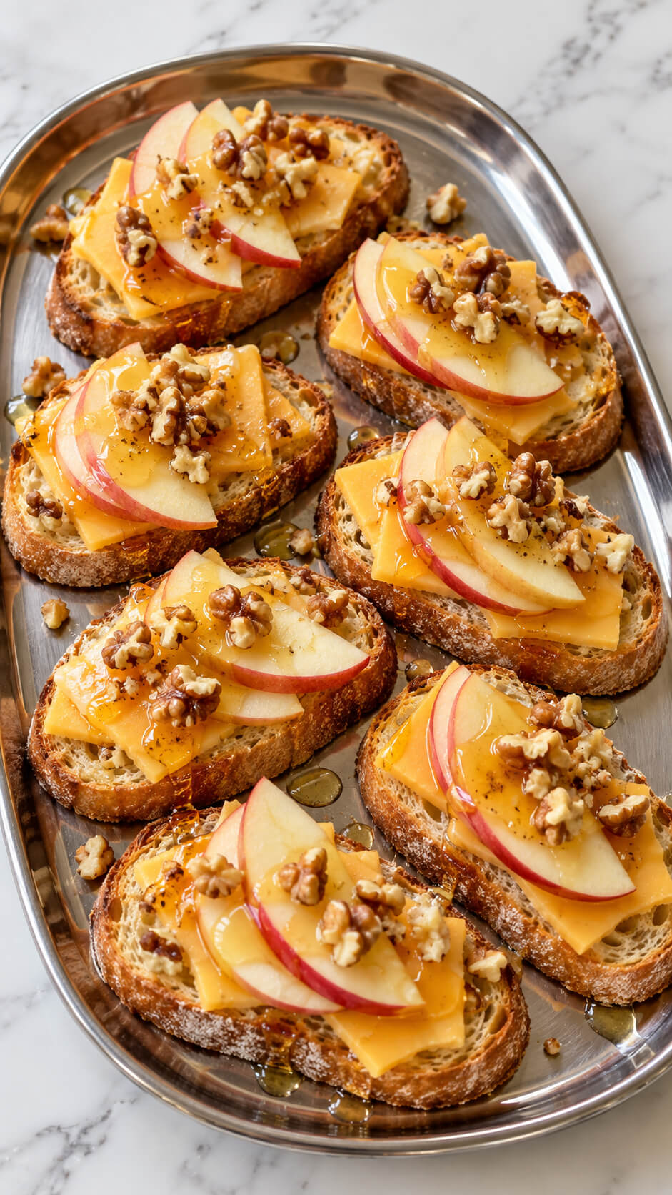 Honeyed Apple Cheddar and Walnut Crostini