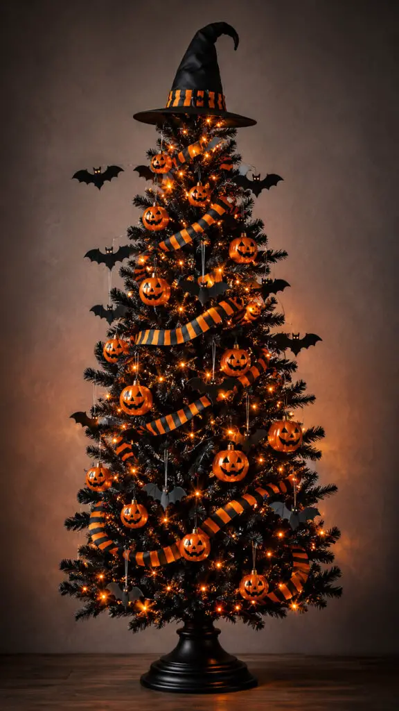 Spooky Orange and Black Halloween Tree