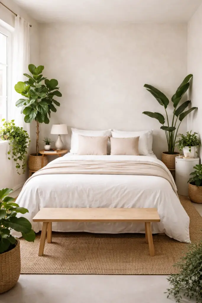 Limewash Bedroom With Greenery