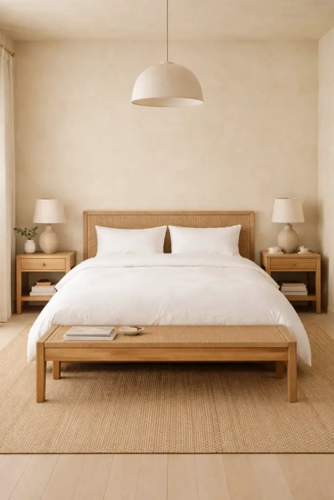 Limewash Bedroom With Wood Accents