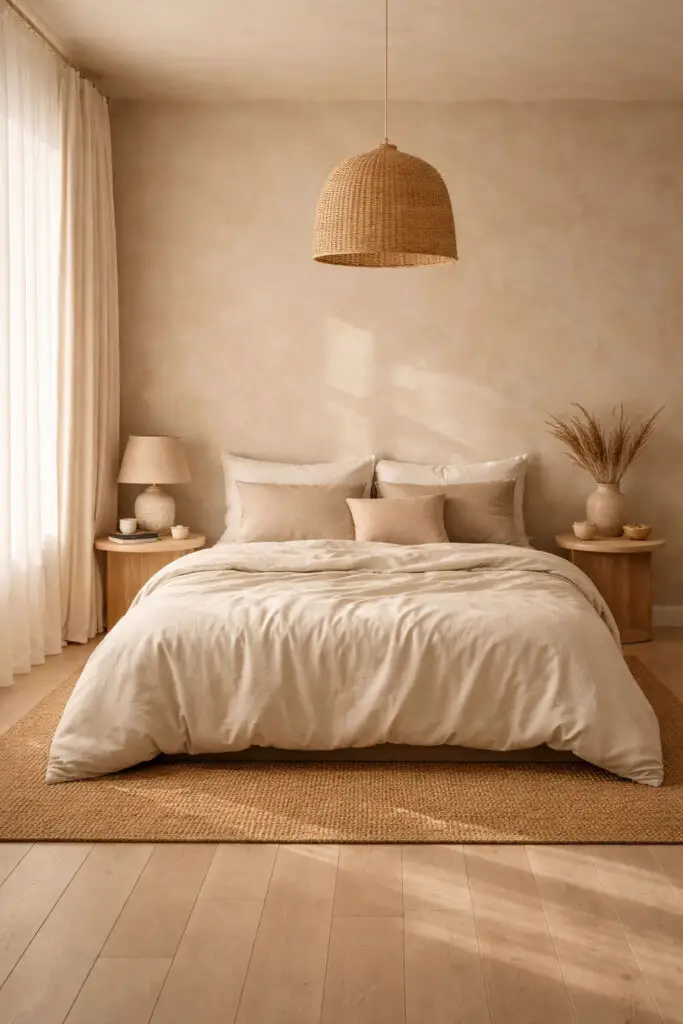 Limewash Bedroom in Warm Beige