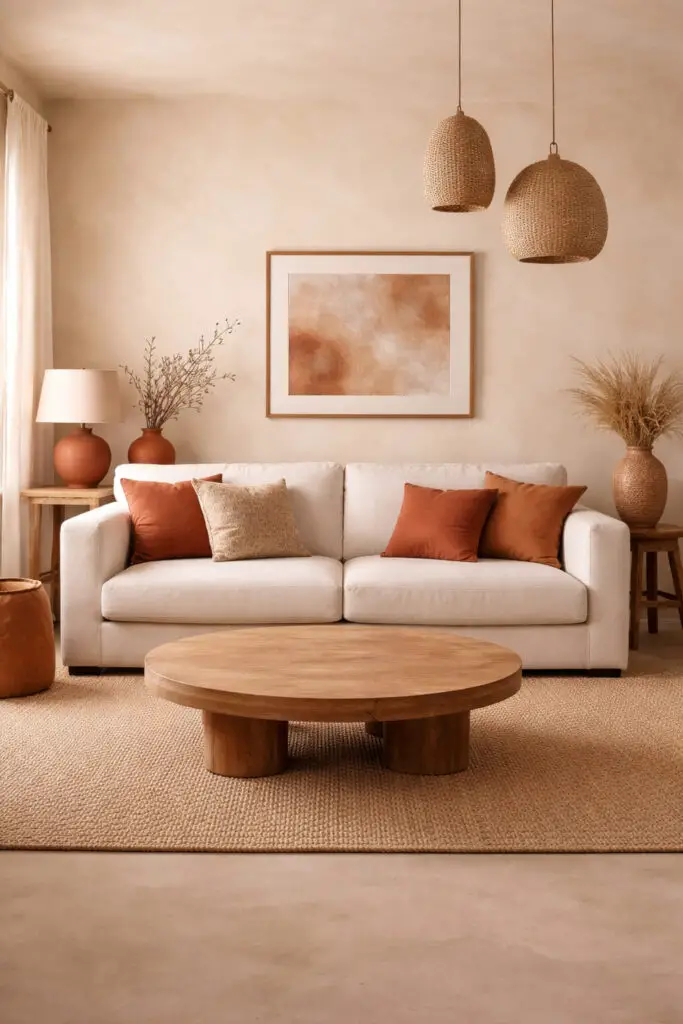 Limewash Living Room Terracotta Accents