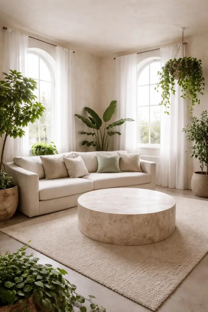 Limewash Living Room With Greenery
