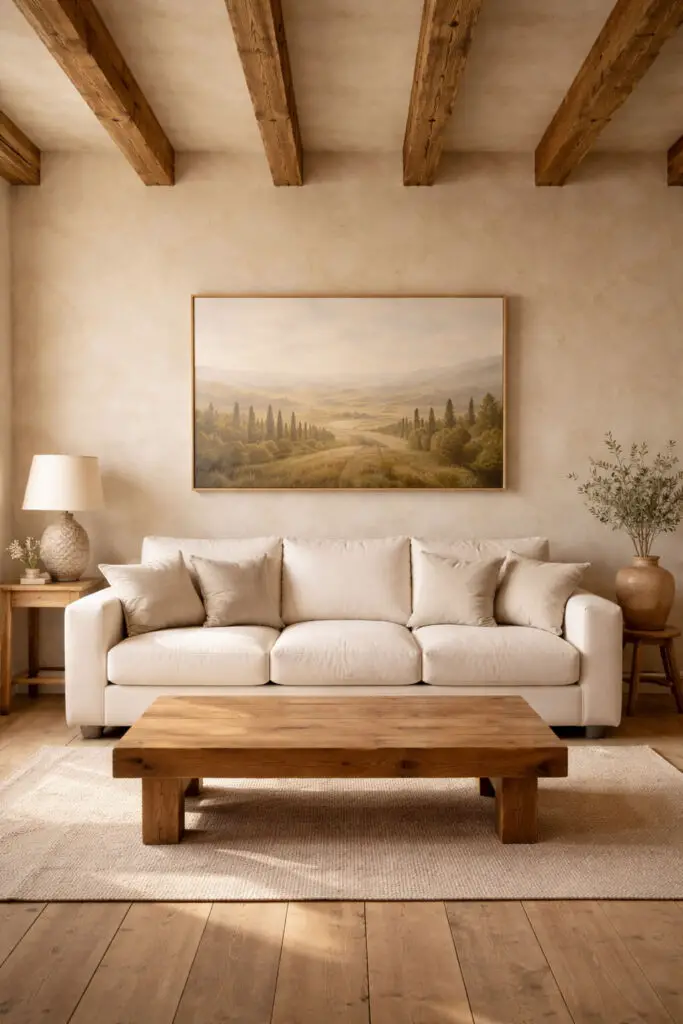 Limewash Living Room Wood Beams