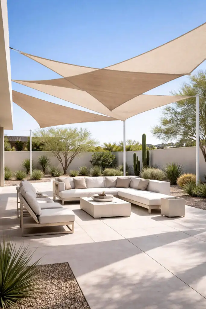 Arizona backyard with shade sails
