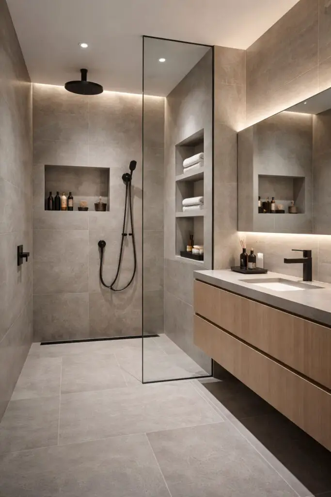 Built In Niche Storage Masculine Bathroom