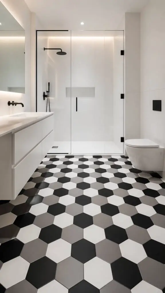 Checkerboard Hexagon Bathroom
