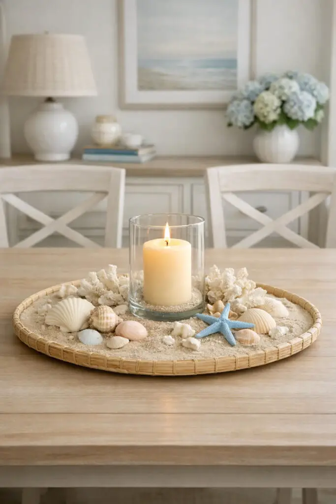 Coastal centerpiece with candlelight glow