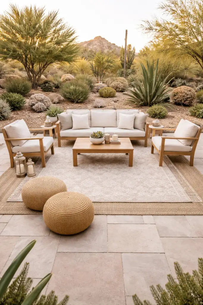 Cozy Arizona patio with layered rugs