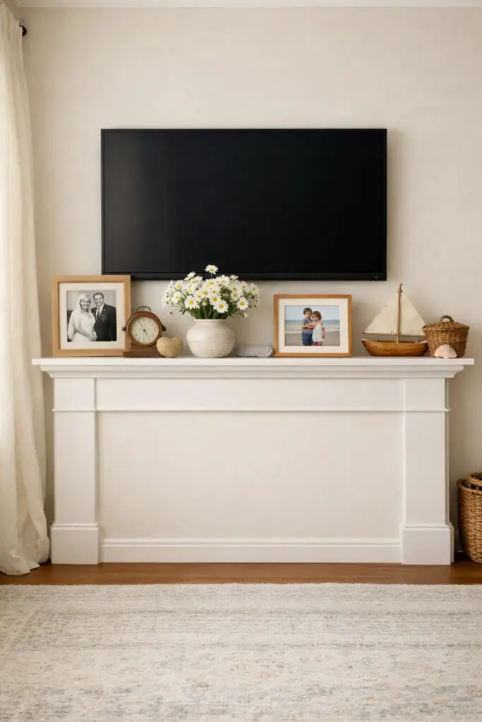 Cozy living room mantel decor