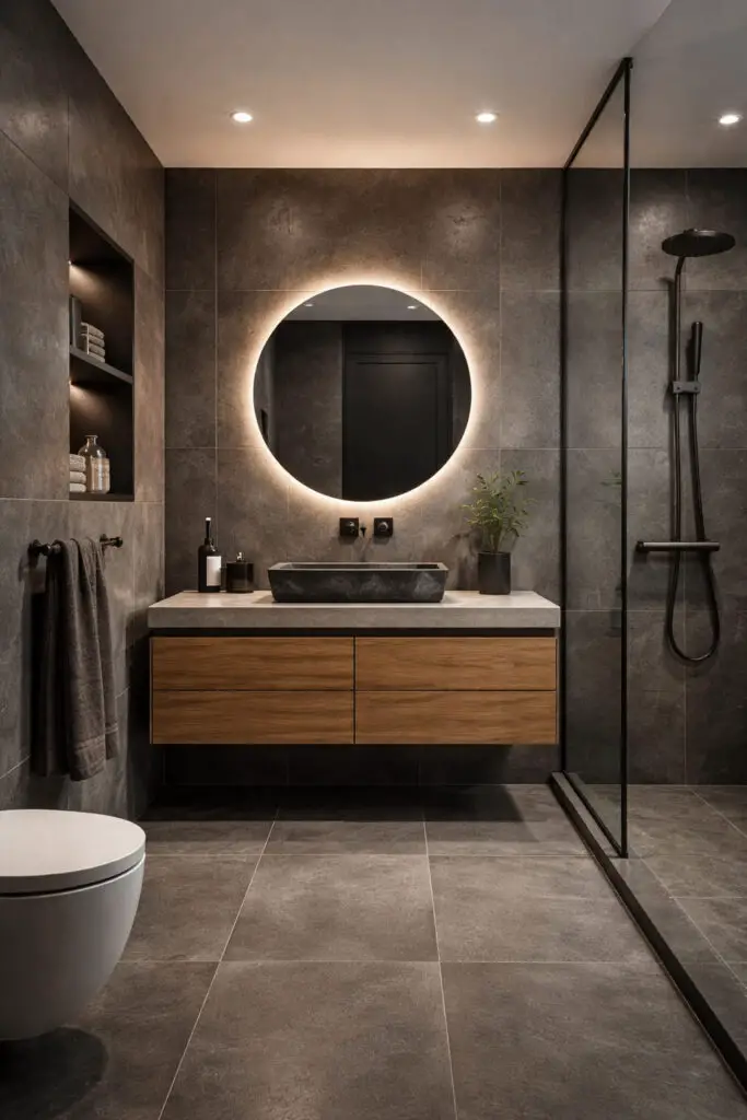 Dark Gray Tile Style Masculine Bathroom