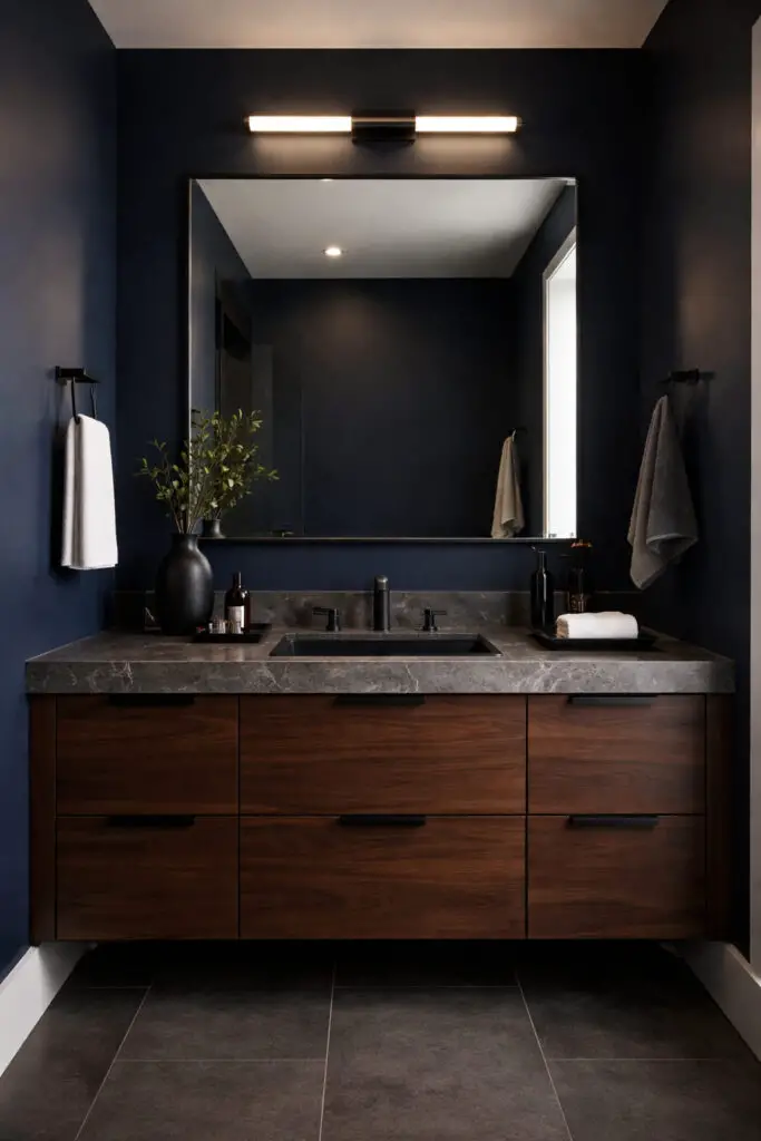 Deep Navy Accent Masculine Bathroom