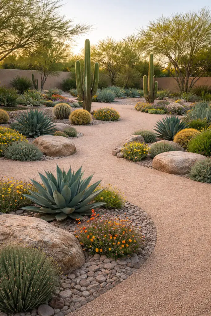 Desert garden at sunset in Arizona