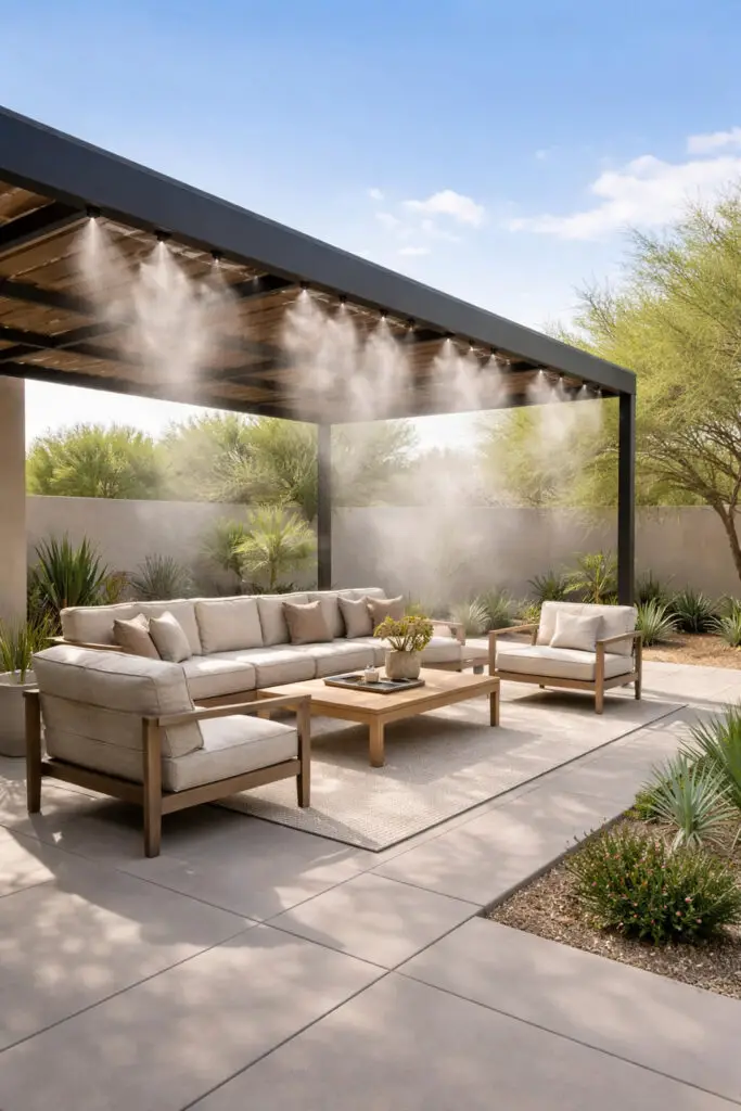 Desert oasis with misting pergola