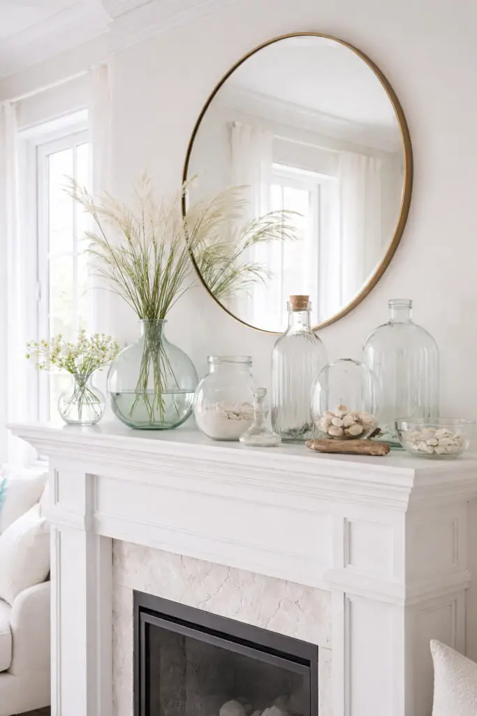 Elegant glass decor on a mantel