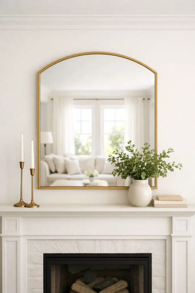Elegant mantel with gold framed mirror