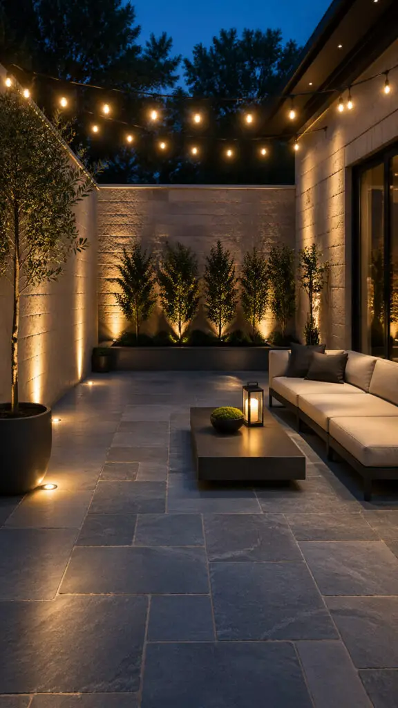 Evening Bluestone Patio Lighting