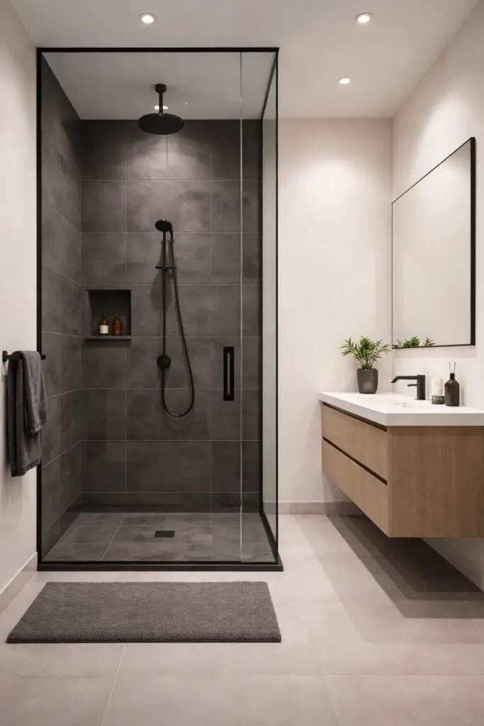 Frameless Glass Shower Masculine Bathroom