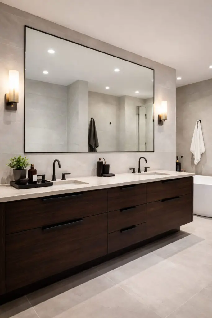 Frameless Mirror Focus Masculine Bathroom