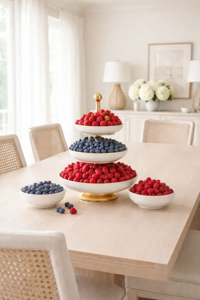 Fresh berry centerpiece in bright dining room
