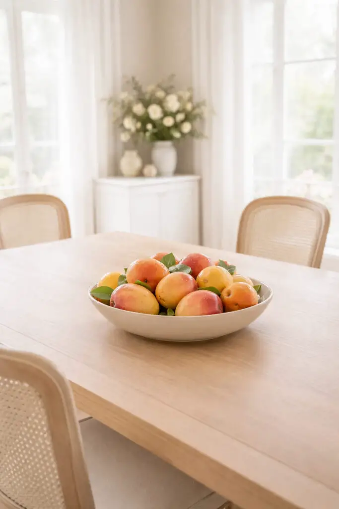 Fresh fruits on a light filled table