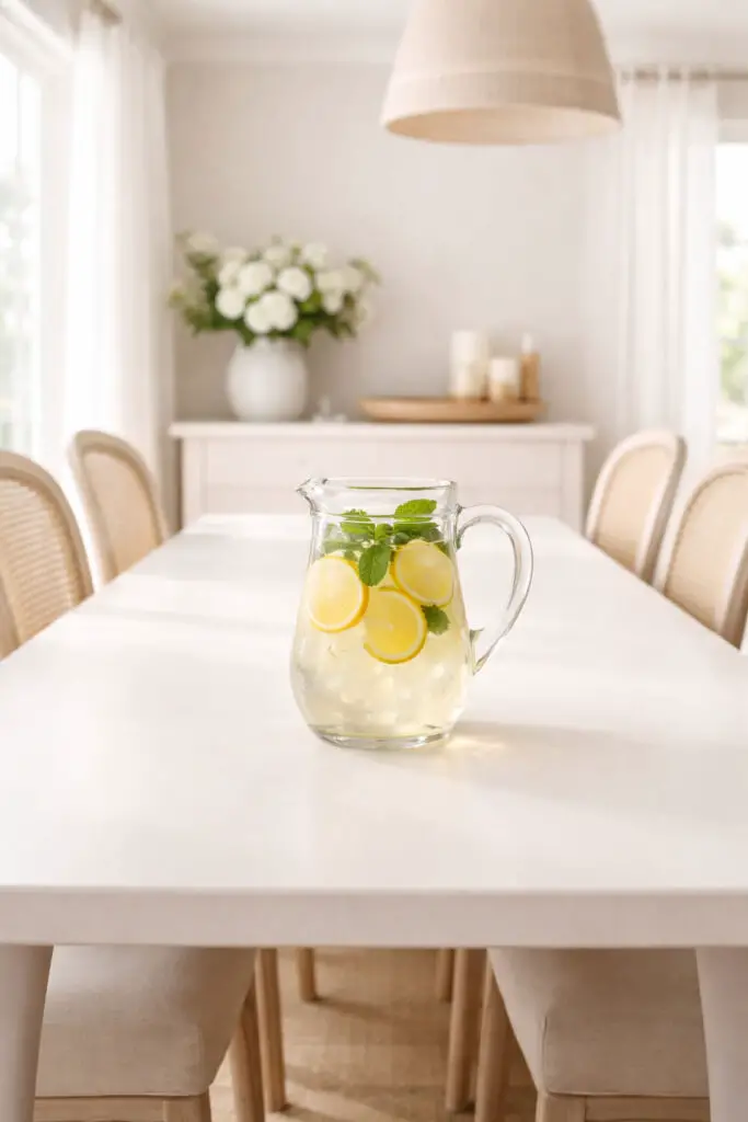 Fresh lemonade in coastal dining room
