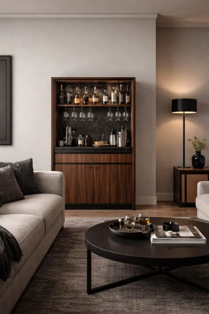 Masculine Living Room Bar Setup