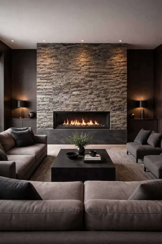 Masculine Living Room Stone Feature