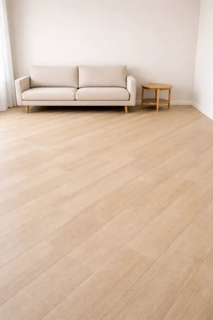 Minimalist living room with soft lighting