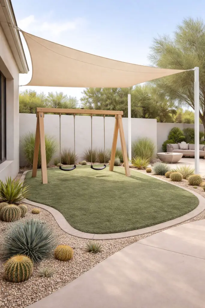 Modern Arizona backyard with swing set