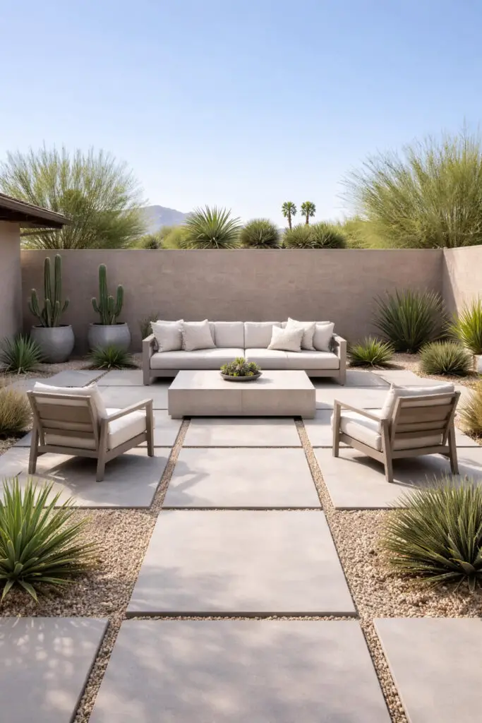 Modern desert patio with succulent accents
