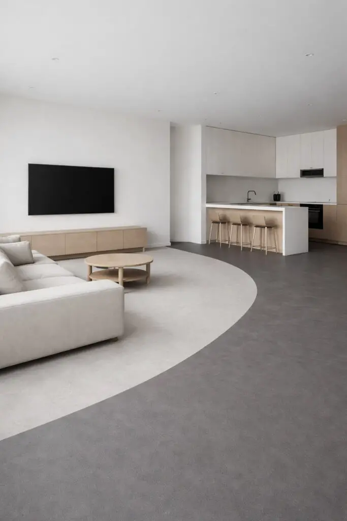 Modern minimalist living and kitchen design