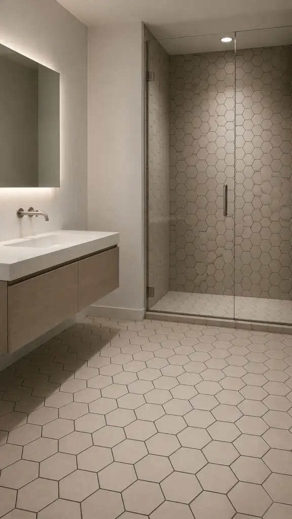 Neutral Hexagon Bathroom Contrast