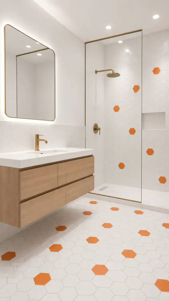 Orange Hexagon Bathroom Pop