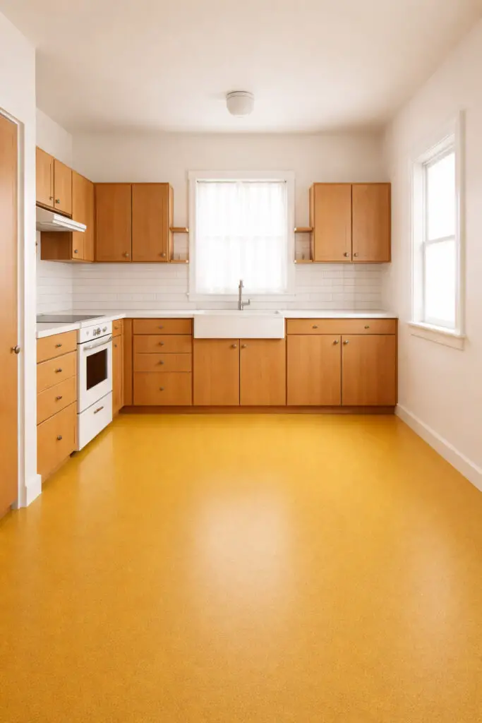 Retro kitchen with mustard yellow floor