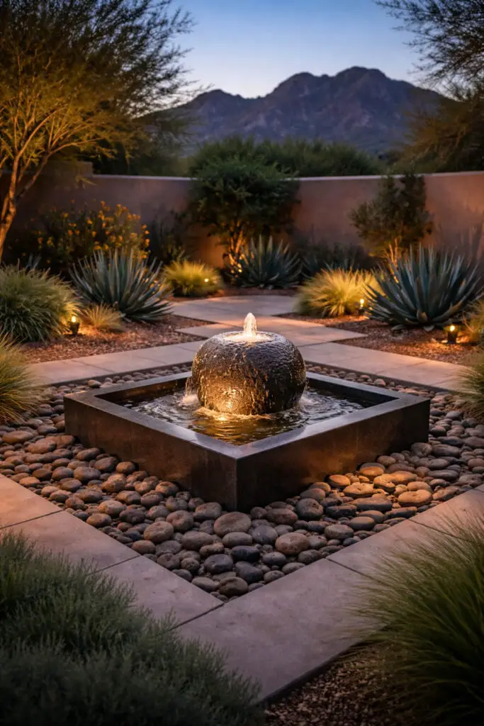 Serene desert backyard at twilight