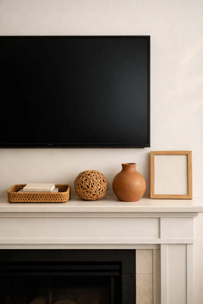 Serene mantel arrangement with natural accents