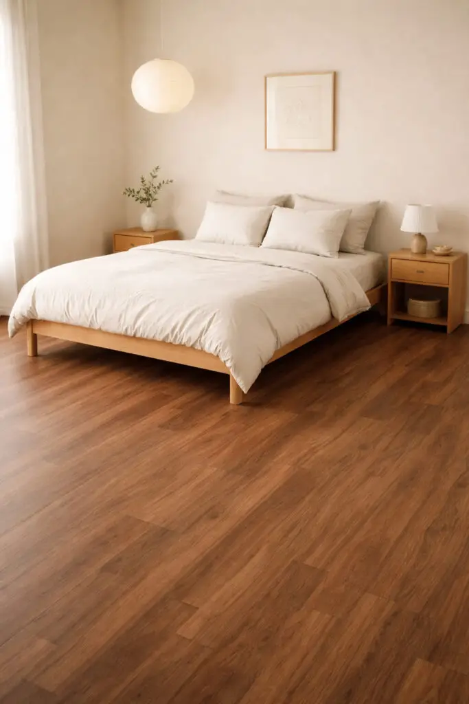 Serene minimalist bedroom with warm tones