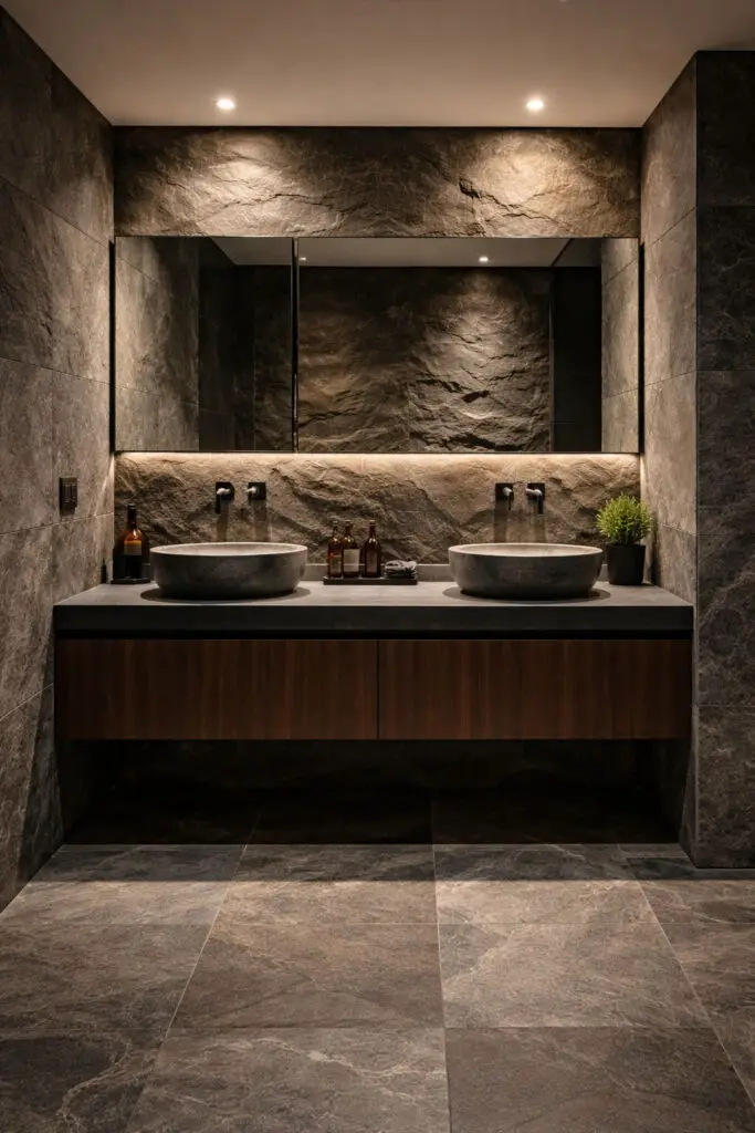 Stone Texture Feature Masculine Bathroom