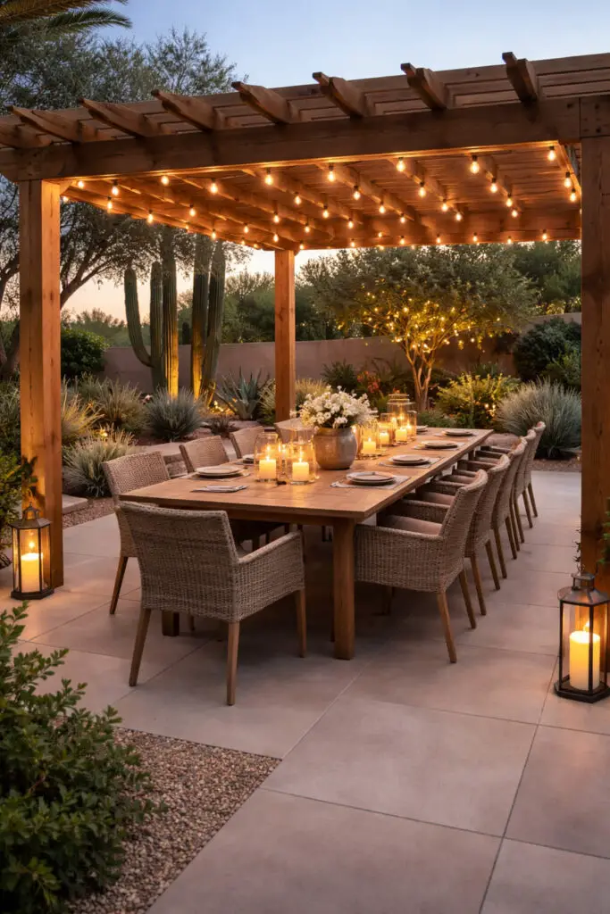Twilight dinner under the pergola