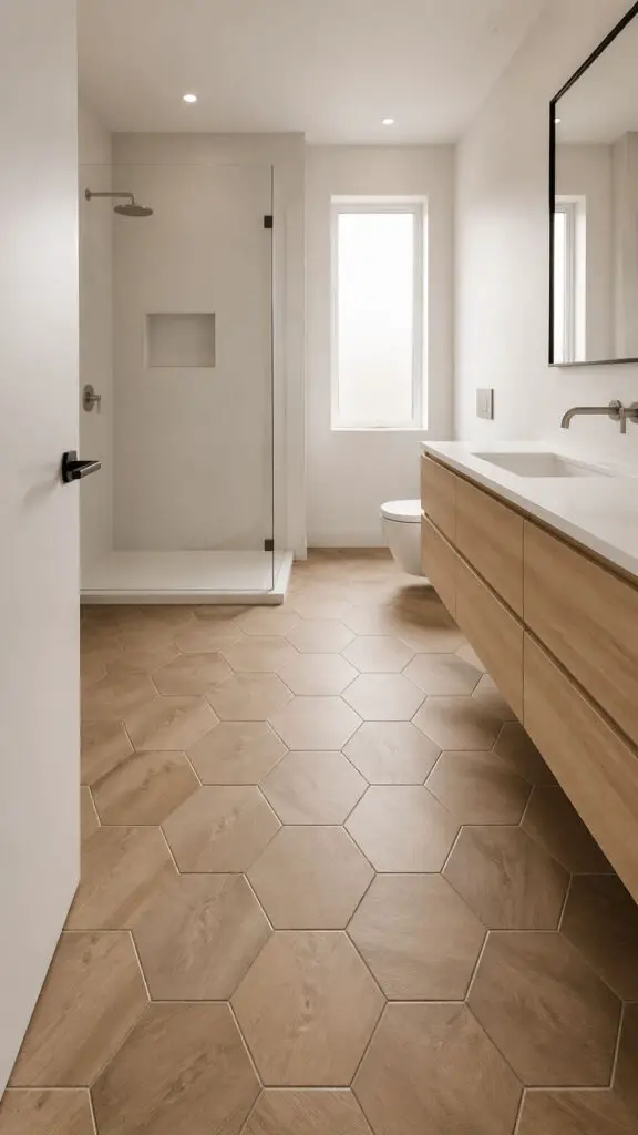 Wood Look Hexagon Bathroom Warmth