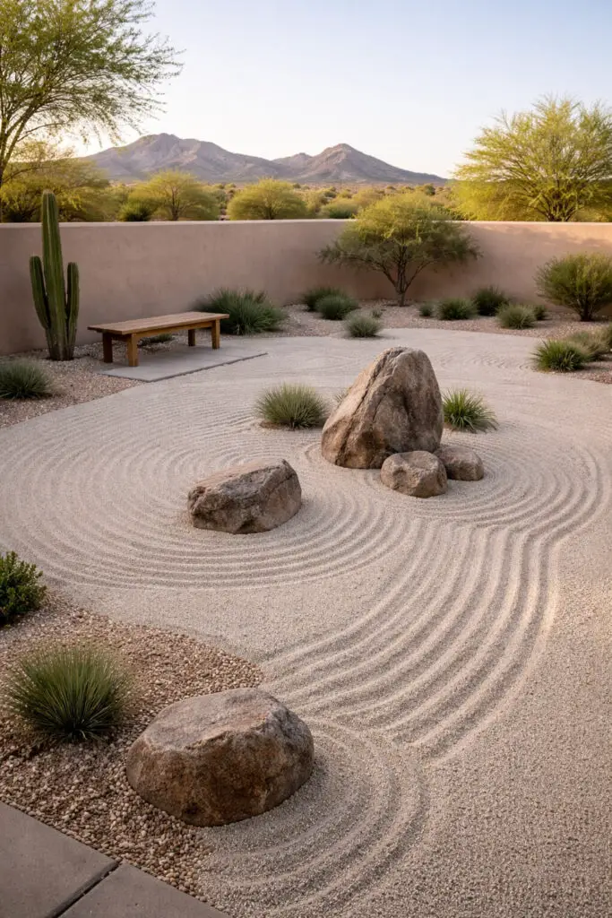 Zen garden in Arizona dusk