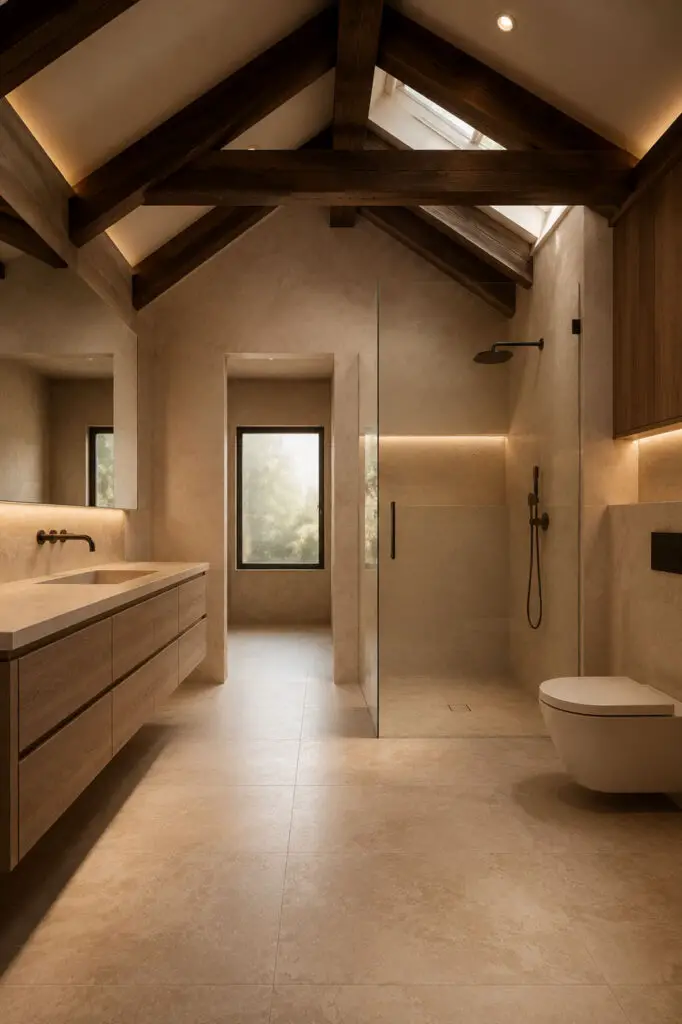 Brown Bathroom Ceiling Beams