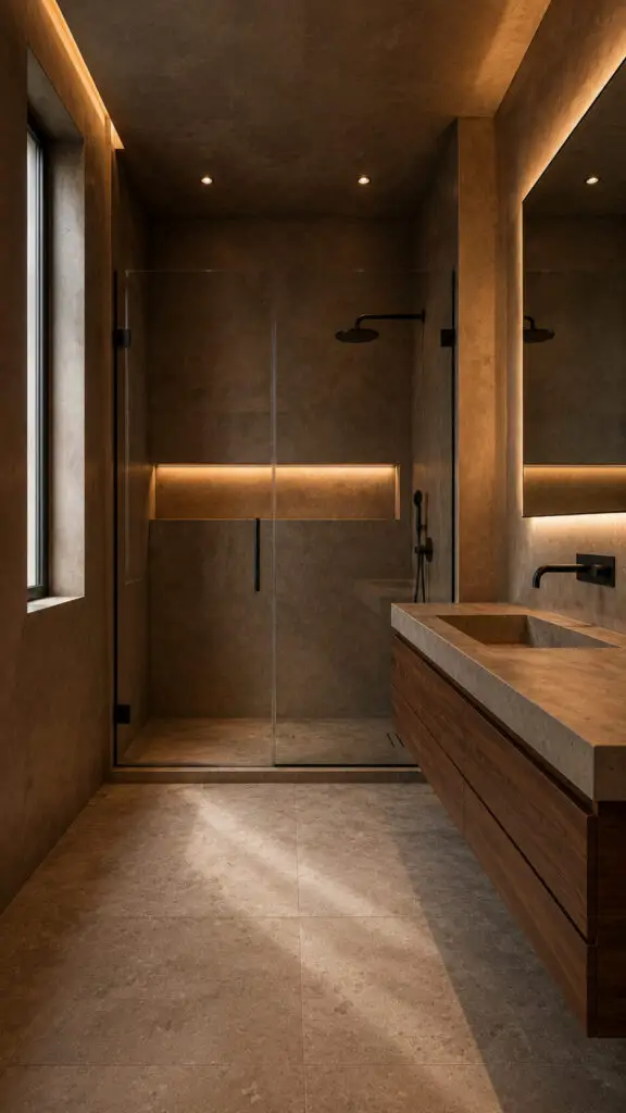 Brown Bathroom Concrete Finish